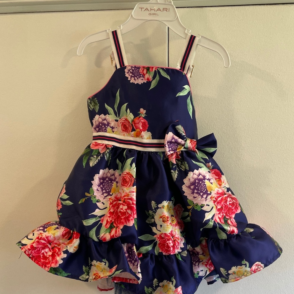 TAHARI GIRL Navy Floral Dress